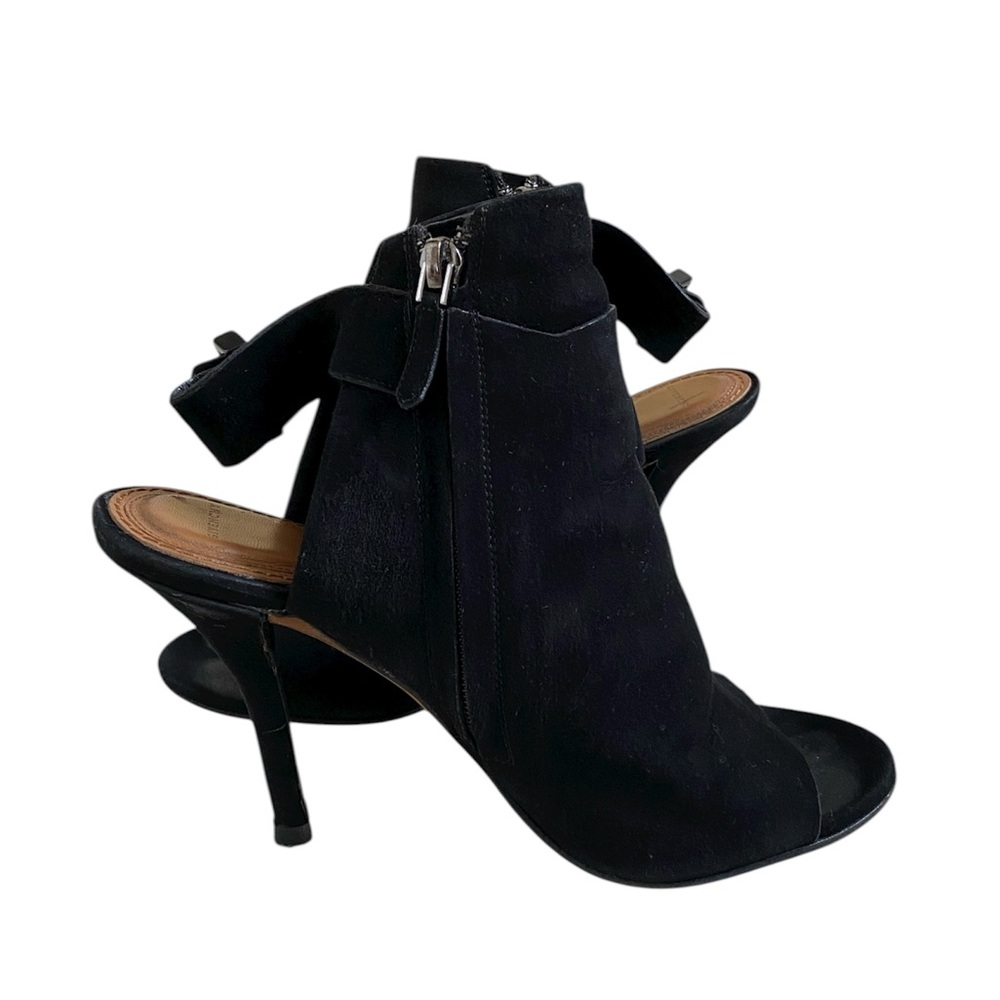Givenchy Black Suede Open Toe Sling Back Heeled Bootie Boots Size 8 Damaged - Picture 5 of 13